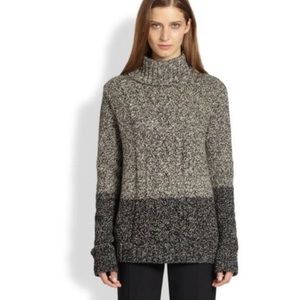 Vince Wool Yak Blend Cable Knit Color Block Turtleneck Sweater